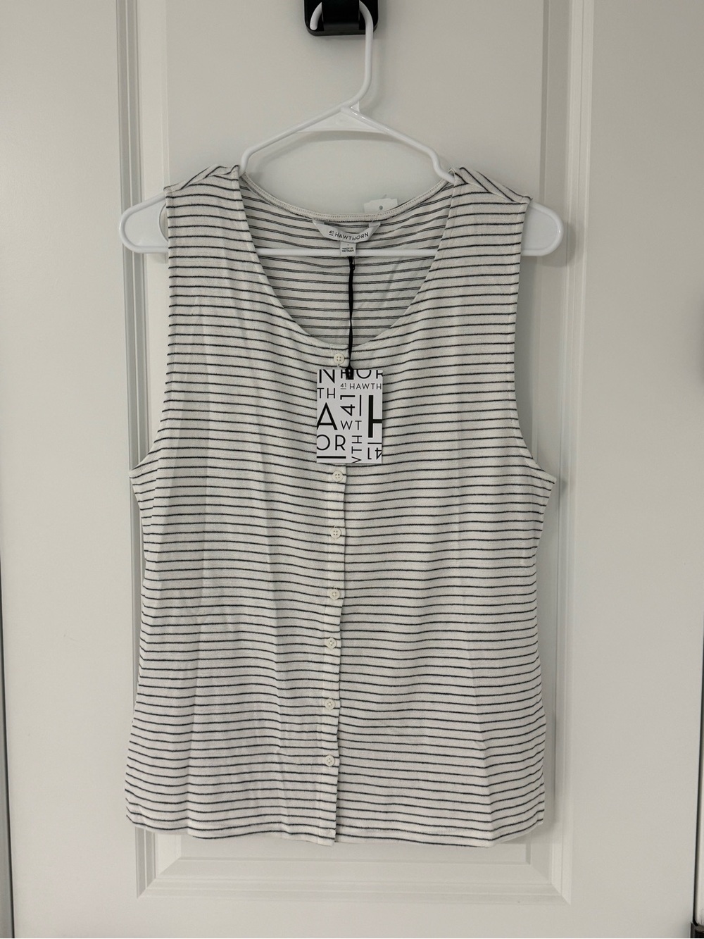 41 Hawthorn White & Black Striped Button-Front Tank